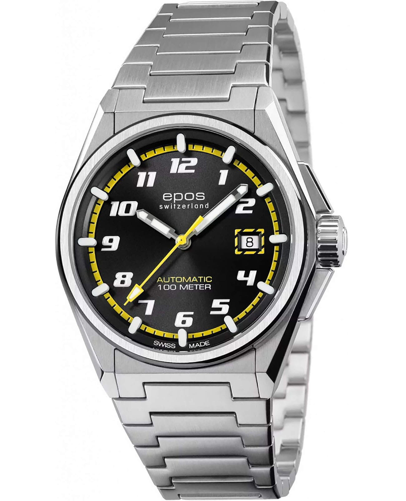 Epos Epos Sportive 3505.132.20.55.30  3505.132.20.55.30 механические мужские часы черный циферблат, браслет нержавеющая сталь — вид спереди