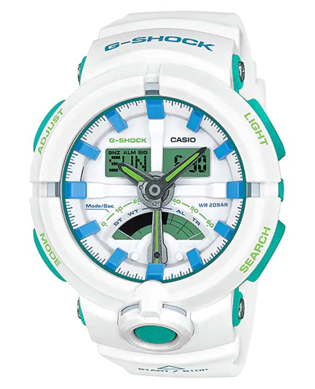 Casio Casio G-Shock GA-500WG-7A GA GA-500WG-7A электронные мужские часы белый циферблат, браслет полимер — вид спереди