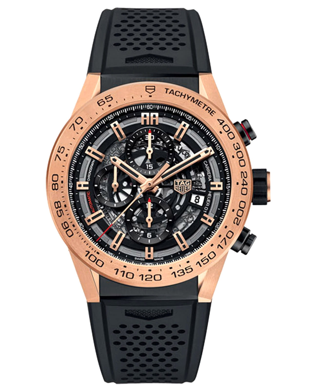 TAG Heuer TAG Heuer Carrera CAR2A5B.FT6044  CAR2A5B.FT6044 механические мужские часы черный циферблат, браслет каучук — вид спереди