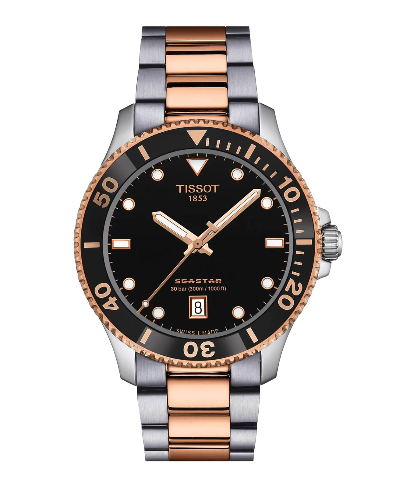 Tissot Tissot Seastar 1000 Т120.410.22.051.01 Seastar 1000 T1204102205101 кварцевые мужские часы черный циферблат, браслет нержавеющая сталь с pvd-покрытием — вид спереди