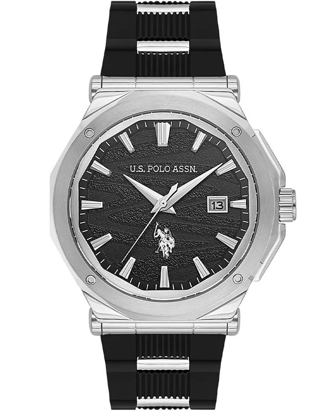 U.S. Polo Assn. U.S. Polo Assn. Fundamental USPA1107-01  USPA1107-01 кварцевые мужские часы черный циферблат, браслет силикон — вид спереди