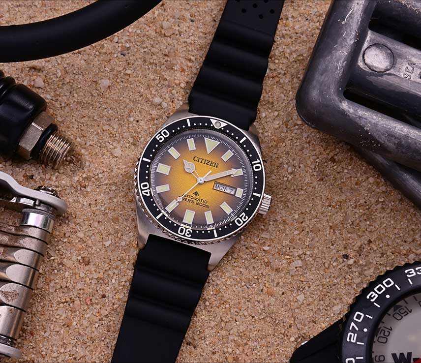 Citizen Citizen Promaster NY0120-01X мужские часы желтый циферблат на запястье