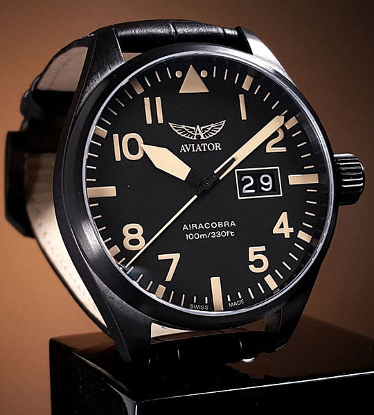 Aviator Aviator Airacobra P42 V.1.22.5.157.4, airacobra швейцария мужские часы на браслете кожаный боковой вид