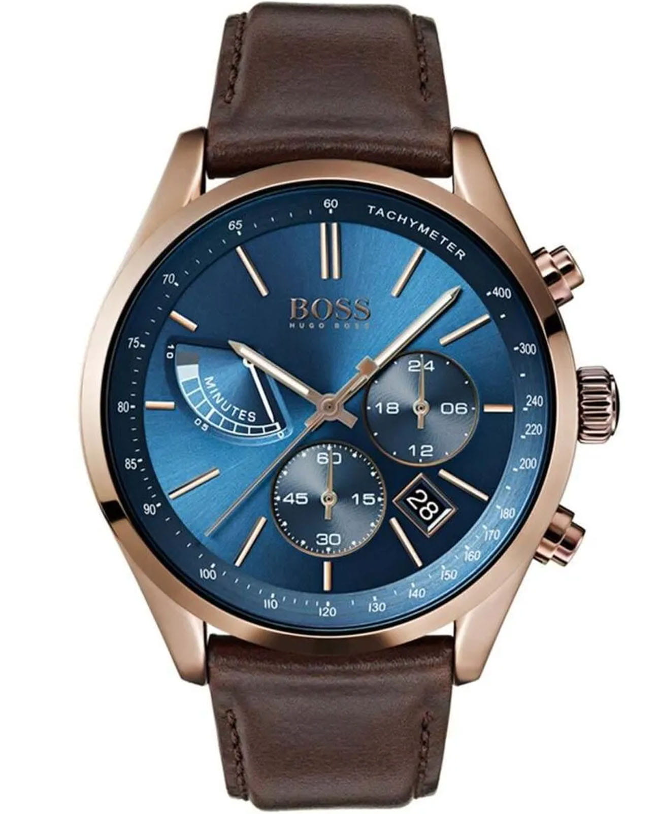 Hugo Boss Hugo Boss Grand Prix HB1513604  HB1513604 кварцевые мужские часы синий циферблат, браслет кожаный — вид спереди