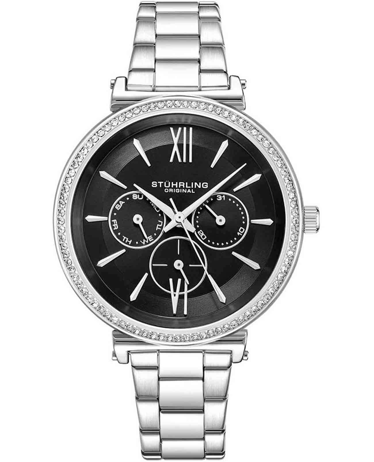 Stuhrling Stuhrling Aria 3908.1  3908.1 кварцевые женские часы черный циферблат, браслет нержавеющая сталь — вид спереди