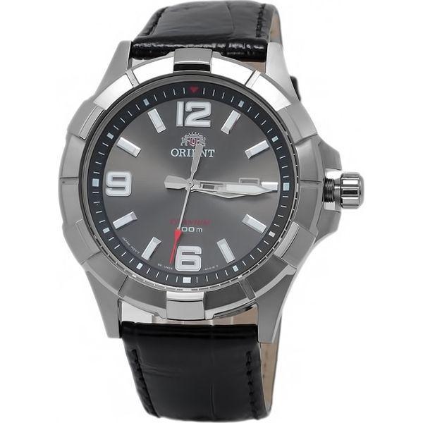 Orient Orient UNE6002A (FUNE6002A)  FUNE6002A  мужские часы серый циферблат, браслет кожа + текстиль — вид спереди