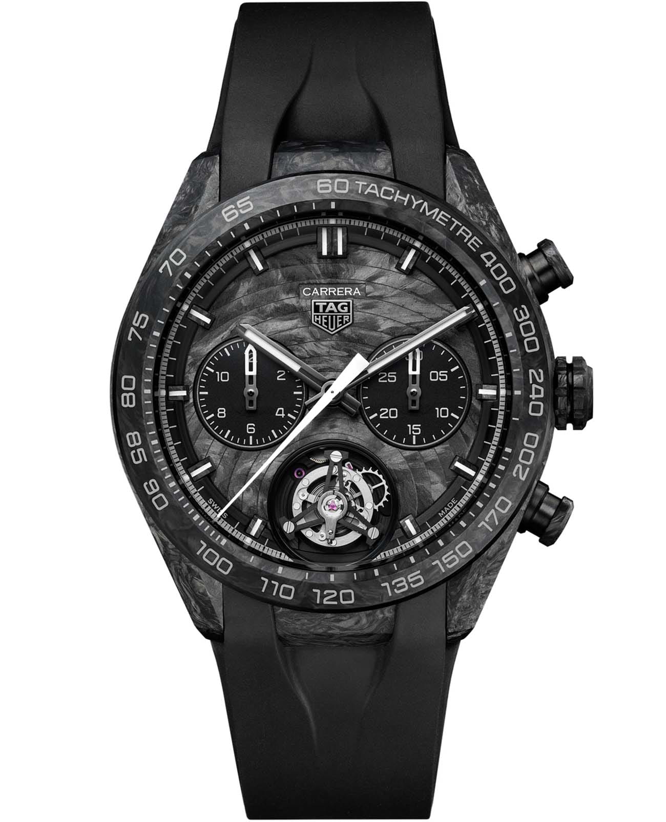 TAG Heuer TAG Heuer Carrera Chronograph Tourbillon Extreme Sport CBU5091.FT6305  CBU5091.FT6305 механические мужские часы черный циферблат, браслет каучук — вид спереди