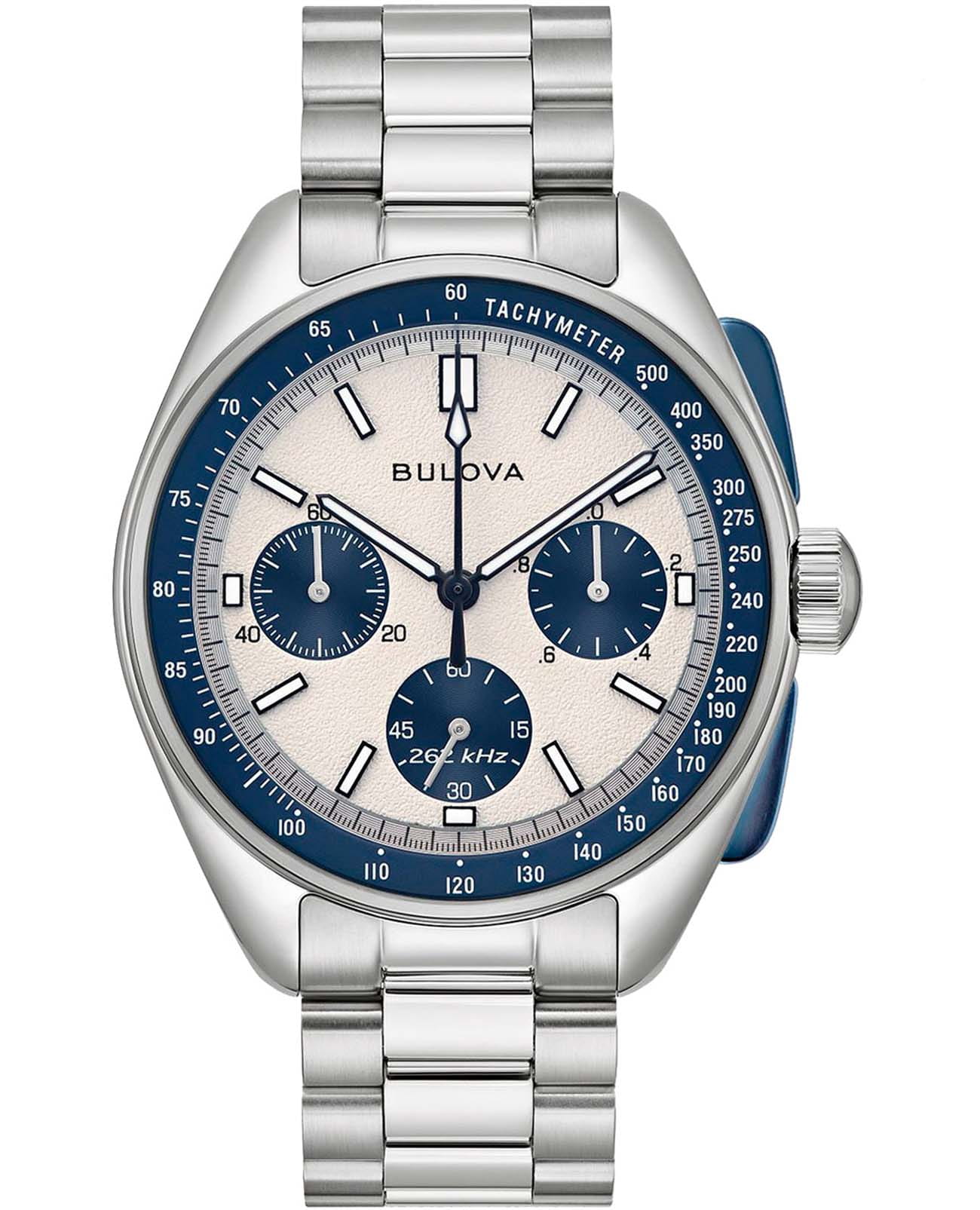 Bulova Bulova Lunar Pilot Chronograph 98K112  98K112 кварцевые мужские часы бежевый циферблат, браслет нержавеющая сталь — вид спереди
