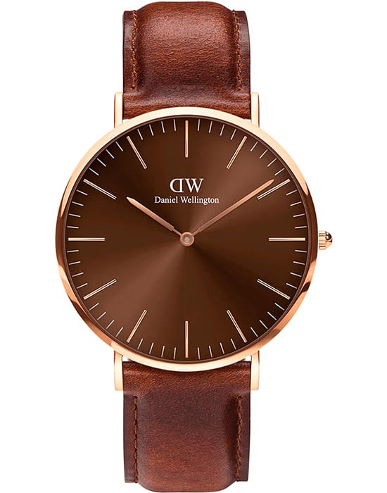 Daniel Wellington Daniel Wellington Classic St Mawes Amber Rose Gold DW00100627  DW00100627 кварцевые мужские часы коричневый циферблат, браслет кожаный — вид спереди
