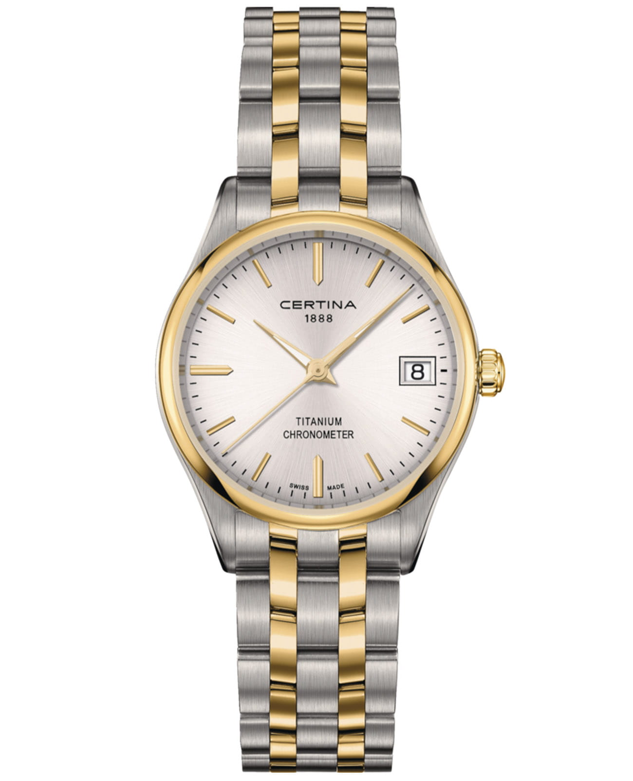 Certina Certina DS-8 Lady 30mm C033.251.55.031.00 DS 8 C0332515503100 кварцевые женские часы перламутровый циферблат, браслет титановый c pvd покрытием — вид спереди