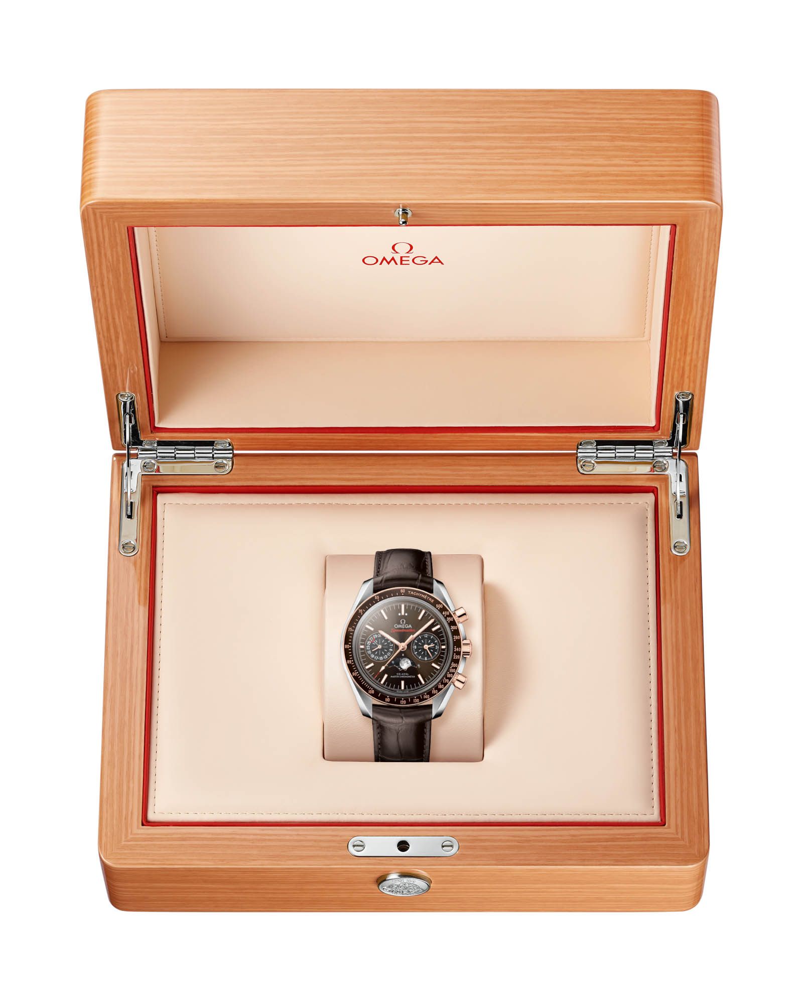 Omega Omega Speedmaster Moonphase 304.23.44.52.13.001 , speedmaster швейцария мужские часы на браслете кожаный боковой вид
