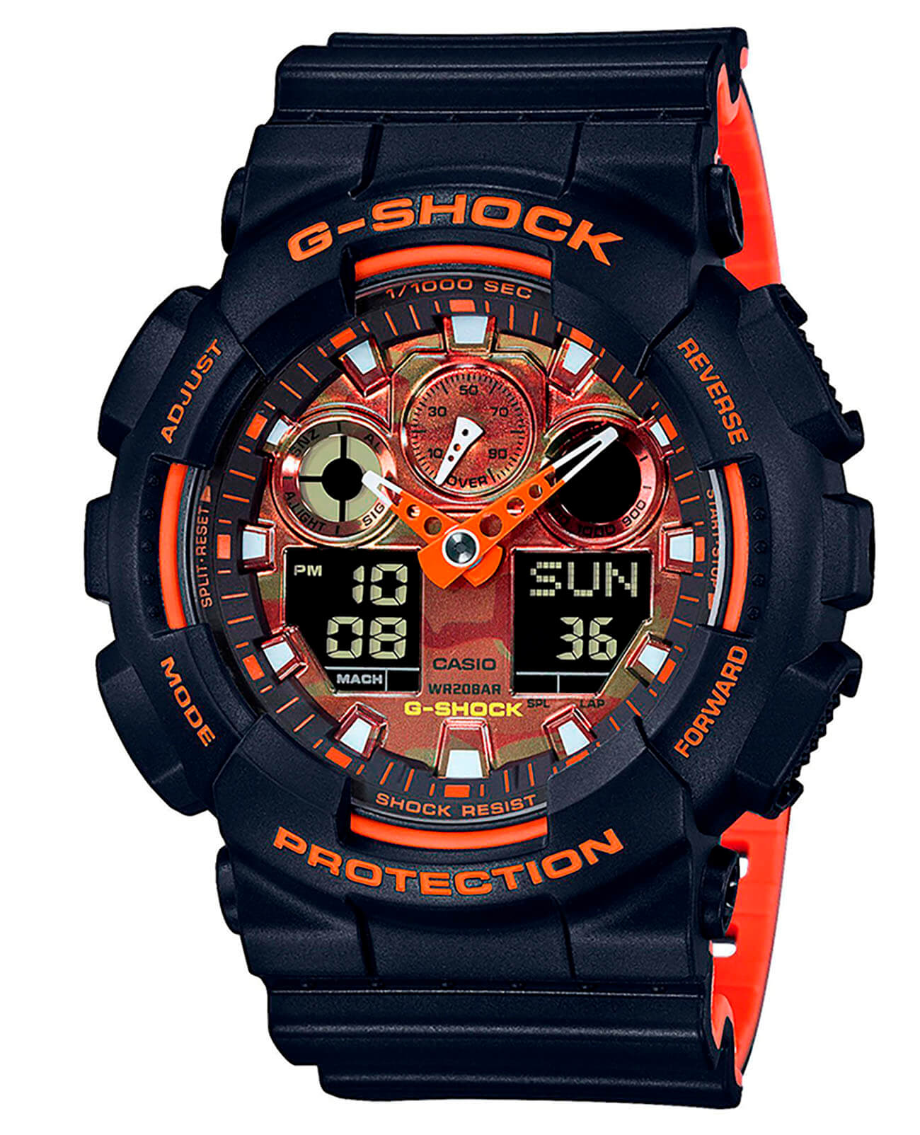 Casio Casio G-Shock GA-100BR-1A GA-100 GA-100BR-1AER электронные мужские часы цветной циферблат, браслет полимер — вид спереди