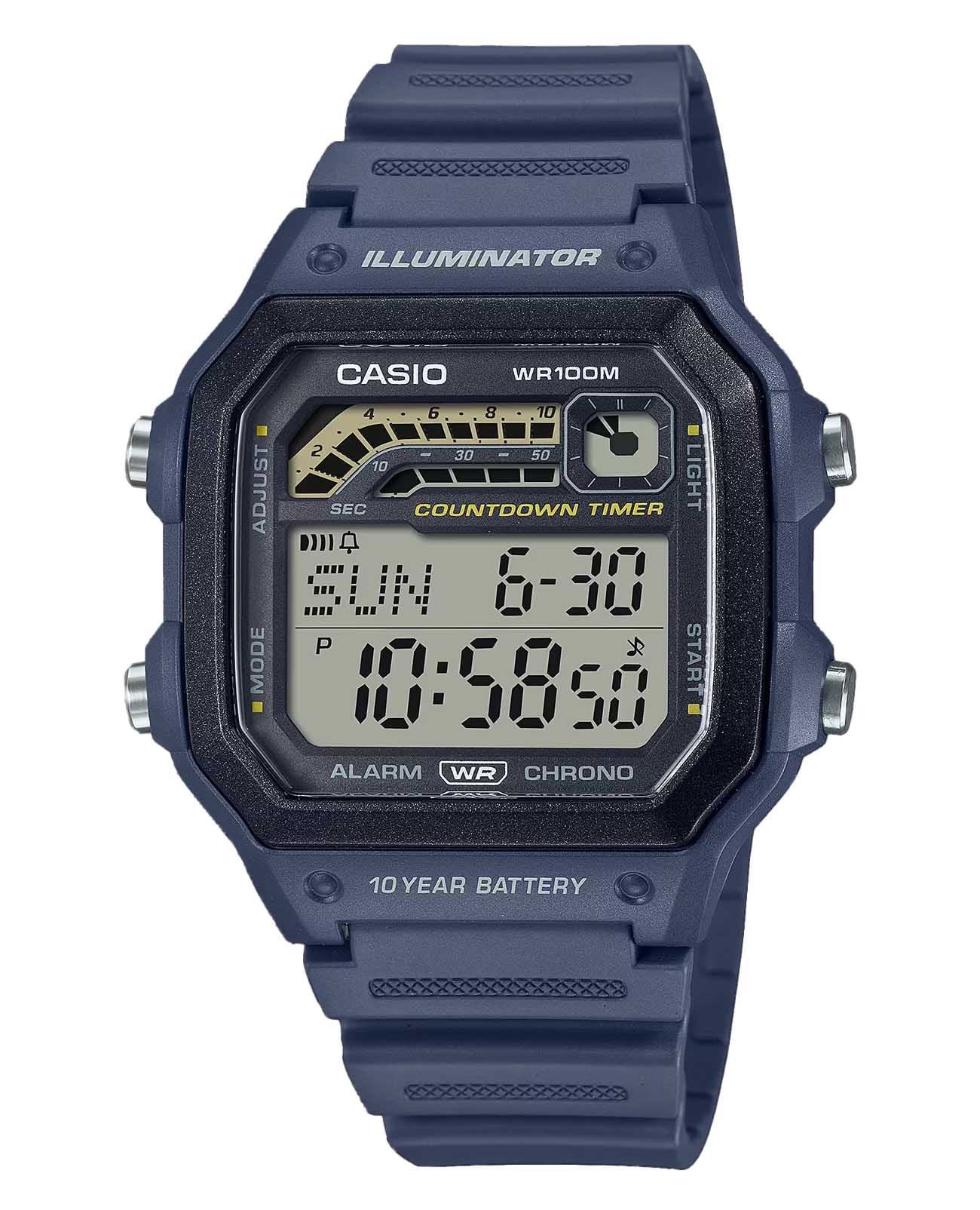 Casio Casio Collection WS-1600H-2AVDF (WS-1600H-2A)  WS-1600H-2A электронные мужские часы  циферблат, браслет пластик — вид спереди