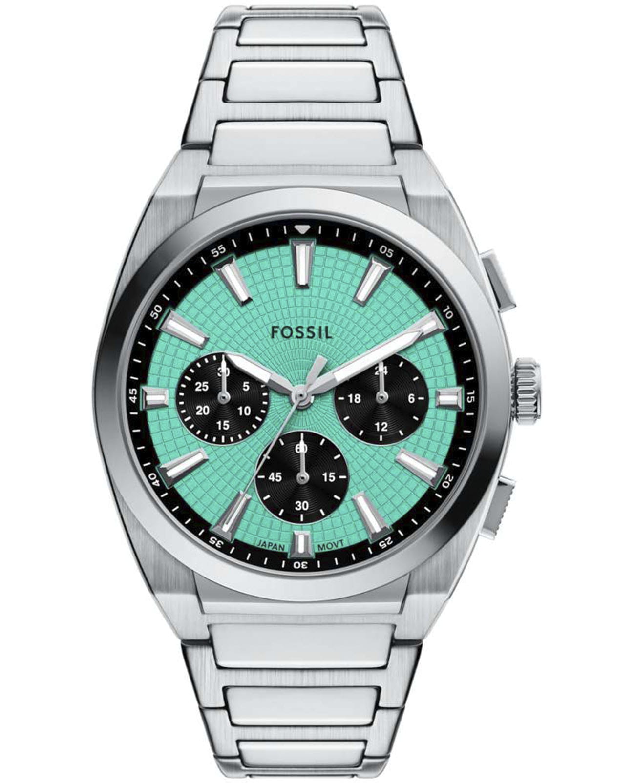 Fossil Fossil Everett FS6117  FS6117 кварцевые мужские часы бирюзовый циферблат, браслет нержавеющая сталь — вид спереди