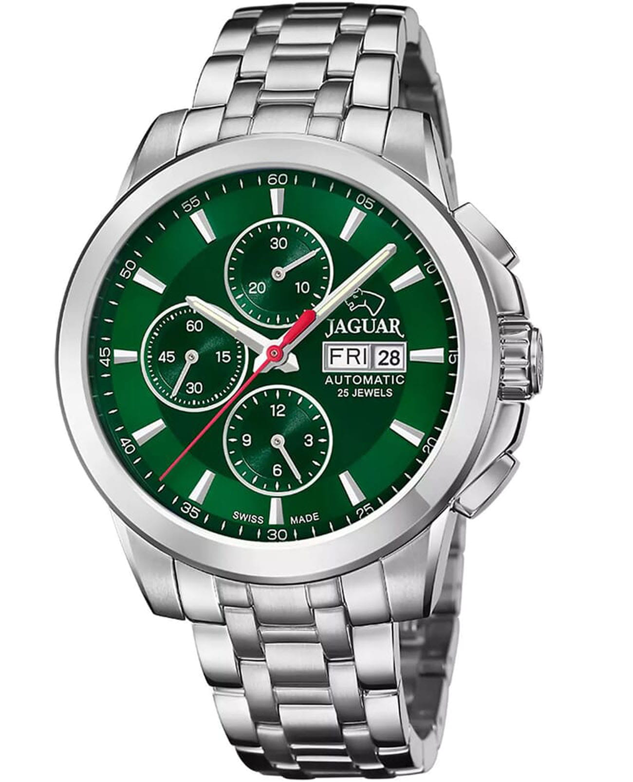 Jaguar Jaguar Le Chronographe J978/5  J978/5 механические мужские часы зеленый циферблат, браслет нержавеющая сталь — вид спереди