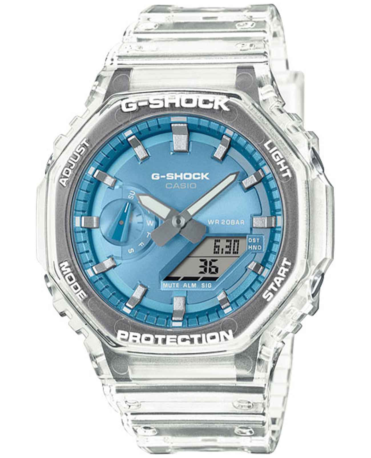 Casio Casio G-Shock GA-2100BM-7A2 GA-2100 GA-2100BM-7A2 электронные мужские часы голубой циферблат, браслет пластик — вид спереди