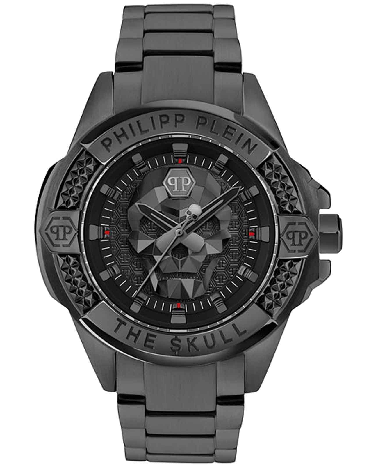 Philipp Plein Philipp Plein The Skull PWAAA3025  PWAAA3025 кварцевые мужские часы черный циферблат, браслет нержавеющая сталь с pvd-покрытием — вид спереди