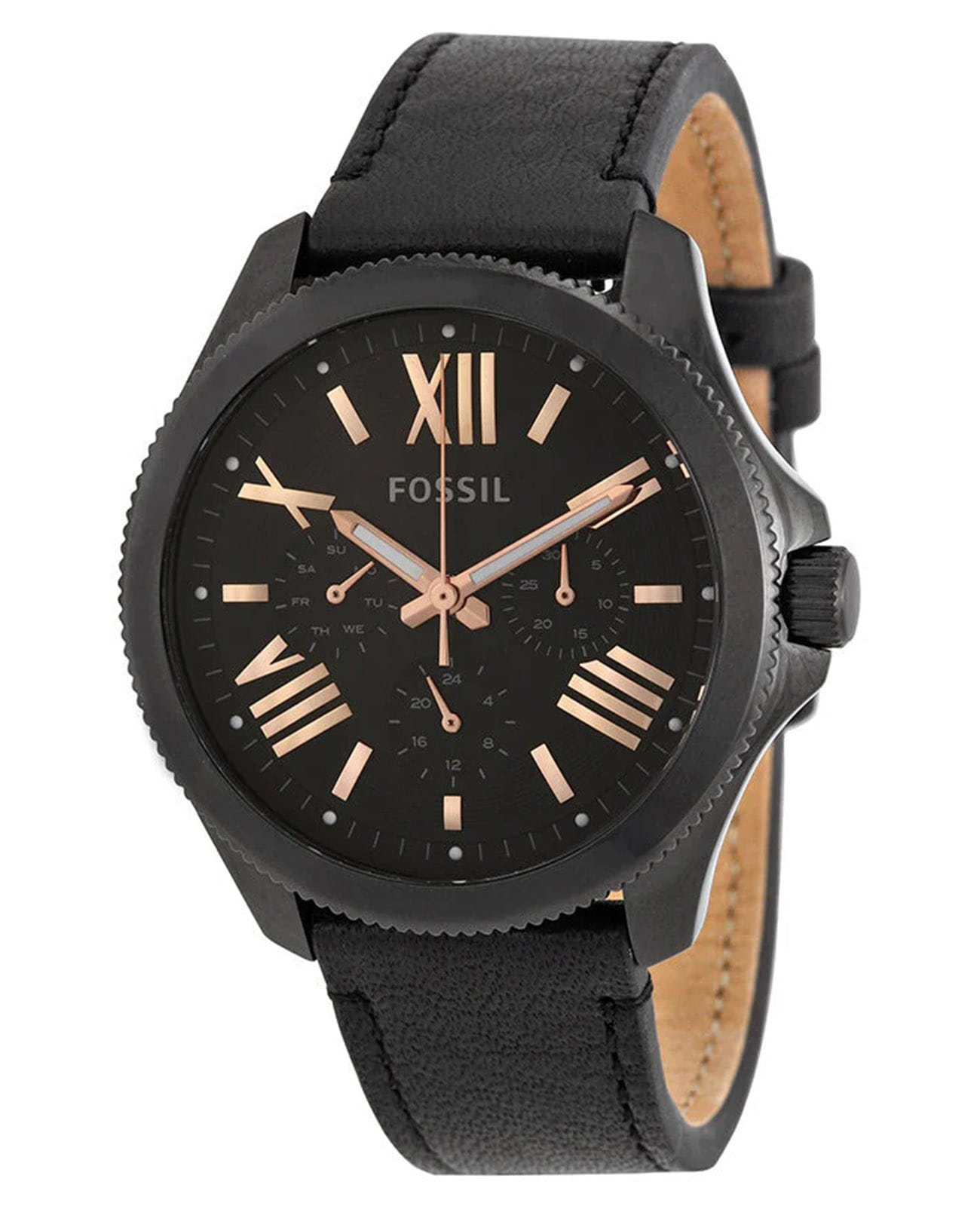 Fossil Fossil Banon AM4523  AM4523 кварцевые мужские часы черный циферблат, браслет кожаный — вид спереди