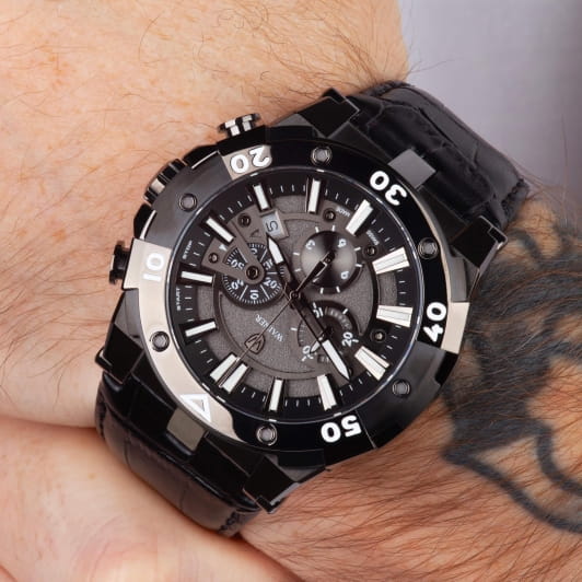 Wainer Wainer Trio WA.14000-A кварцевые мужские часы часы крупный план черный циферблата