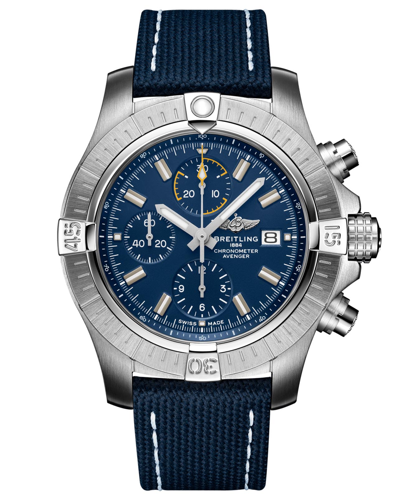 Breitling Breitling Avenger Chronograph 45 A13317101C1X2  A13317101C1X2 механические мужские часы синий циферблат, браслет кожаный — вид спереди