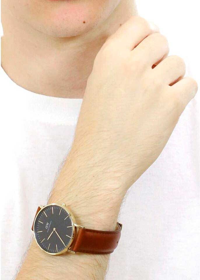 Daniel Wellington Daniel Wellington Classic St Mawes Gold DW00100543, classic  швеция мужские часы на браслете кожаный боковой вид