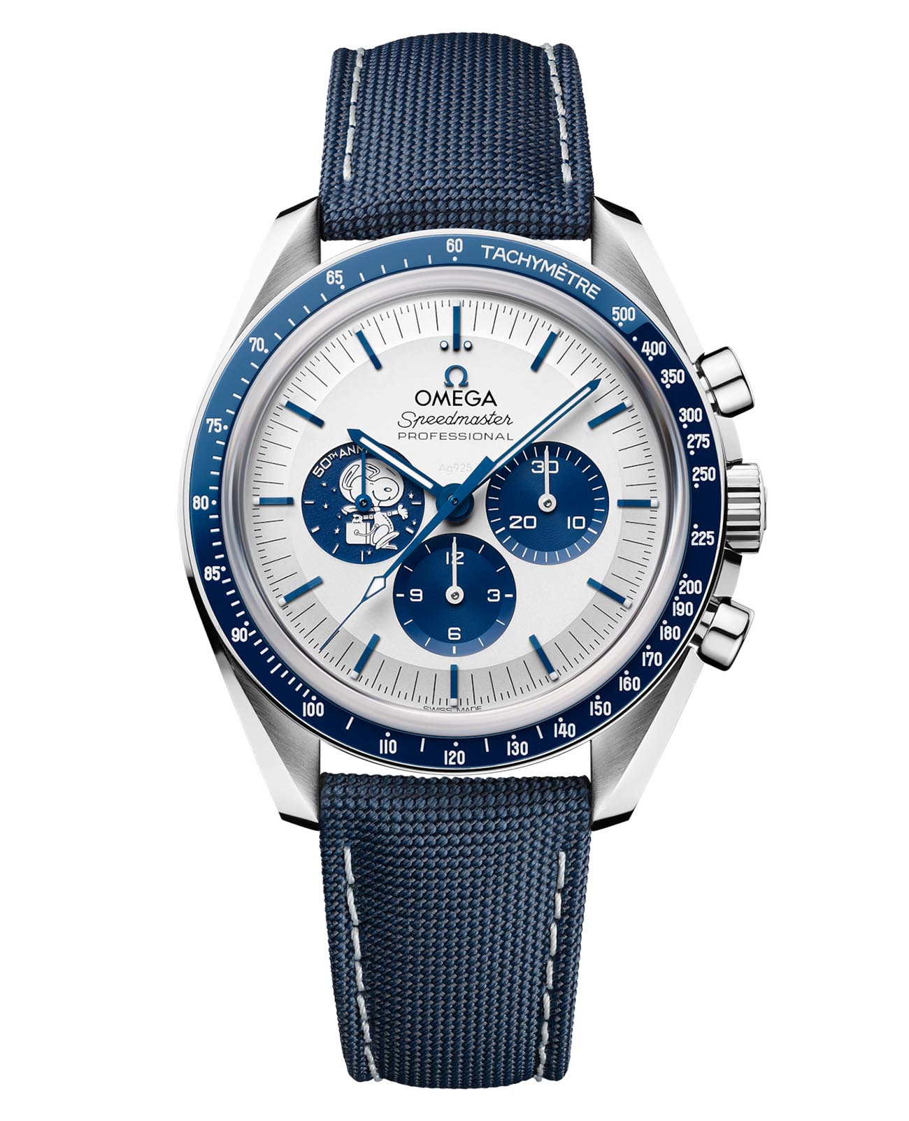 Omega Omega Speedmaster Anniversary Series 310.32.42.50.02.001  31032425002001 механические мужские часы белый циферблат, браслет нейлон — вид спереди