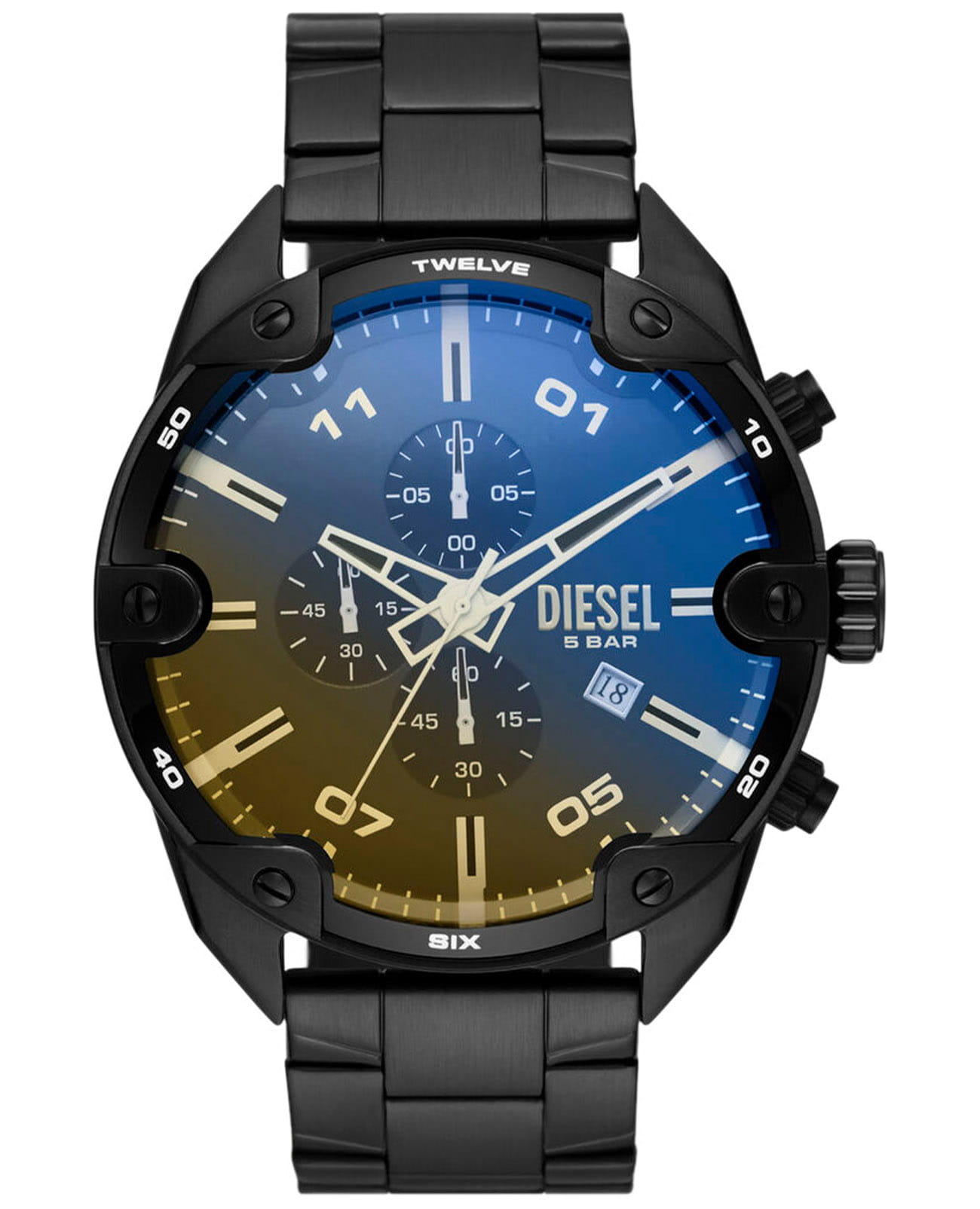 Diesel Diesel Spiked DZ4609  DZ4609 кварцевые мужские часы  циферблат, браслет сталь с ip покрытием — вид спереди