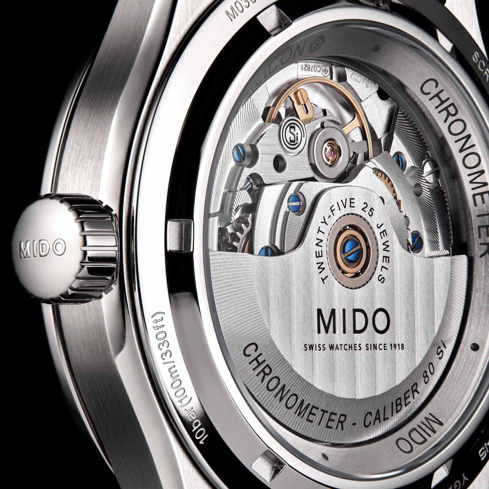 Mido Mido Multifort M Chronometer M038.431.11.097.00  — детали корпуса и нержавеющая сталь