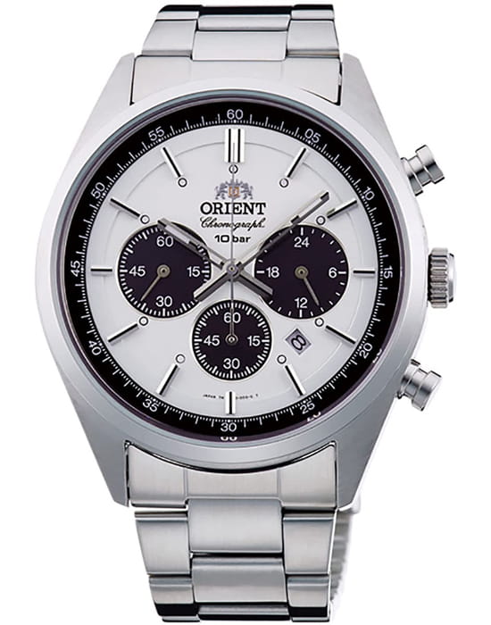 Orient Orient Chronograph WV0041TX  WV0041TX кварцевые мужские часы белый циферблат, браслет нержавеющая сталь — вид спереди
