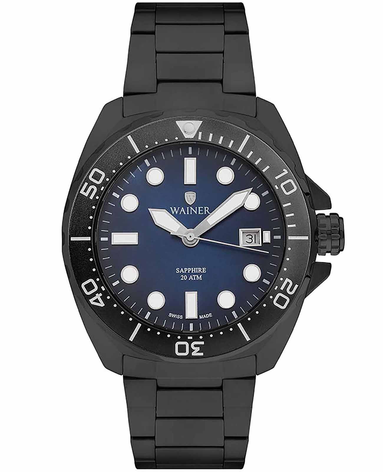 Wainer Wainer Sport WA.10921-D  WA.10921-D кварцевые мужские часы синий циферблат, браслет нержавеющая сталь с pvd-покрытием — вид спереди