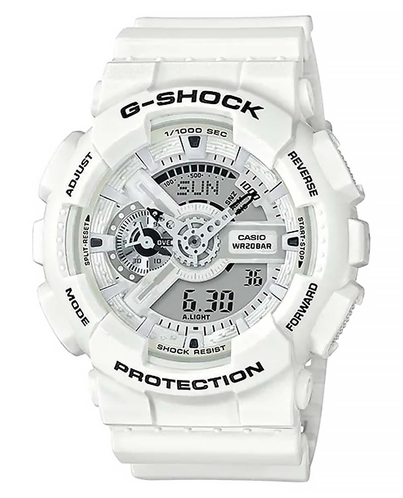 Casio Casio G-Shock GA-110MW-7ADR (GA-110MW-7A) GA-110 GA-110MW-7A электронные мужские часы белый циферблат, браслет пластик — вид спереди