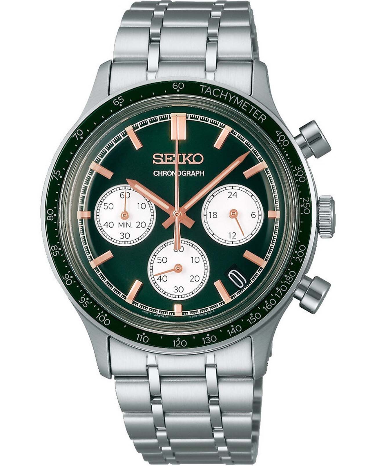 Seiko Seiko Discover More SSB481P1  SSB481P1 кварцевые мужские часы зеленый циферблат, браслет нержавеющая сталь — вид спереди