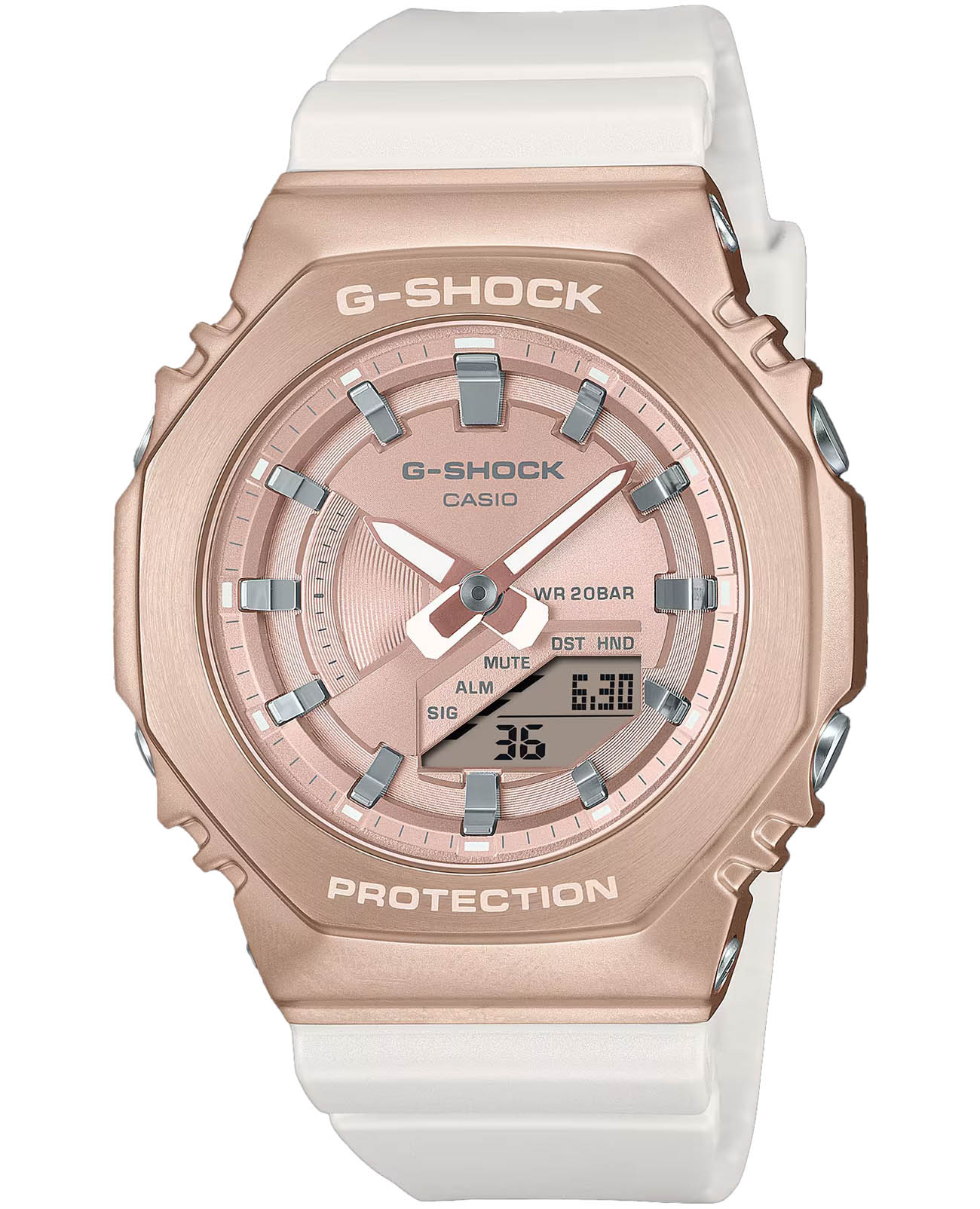Casio Casio G-Shock GM-S2100CW-7ADR (GM-S2100CW-7A) GM GM-S2100CW-7A электронные женские часы розовый циферблат, браслет пластик — вид спереди