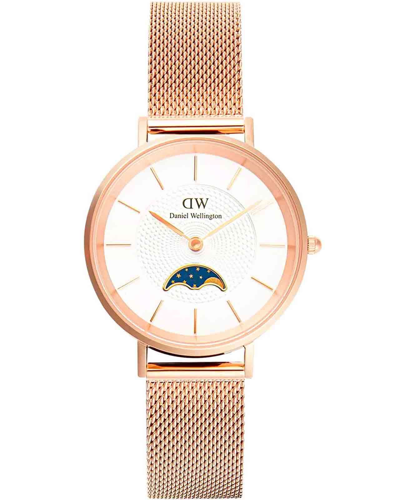 Daniel Wellington Daniel Wellington Petite Lune Melrose DW00100773  DW00100773 кварцевые женские часы белый циферблат, браслет нержавеющая сталь с pvd-покрытием — вид спереди
