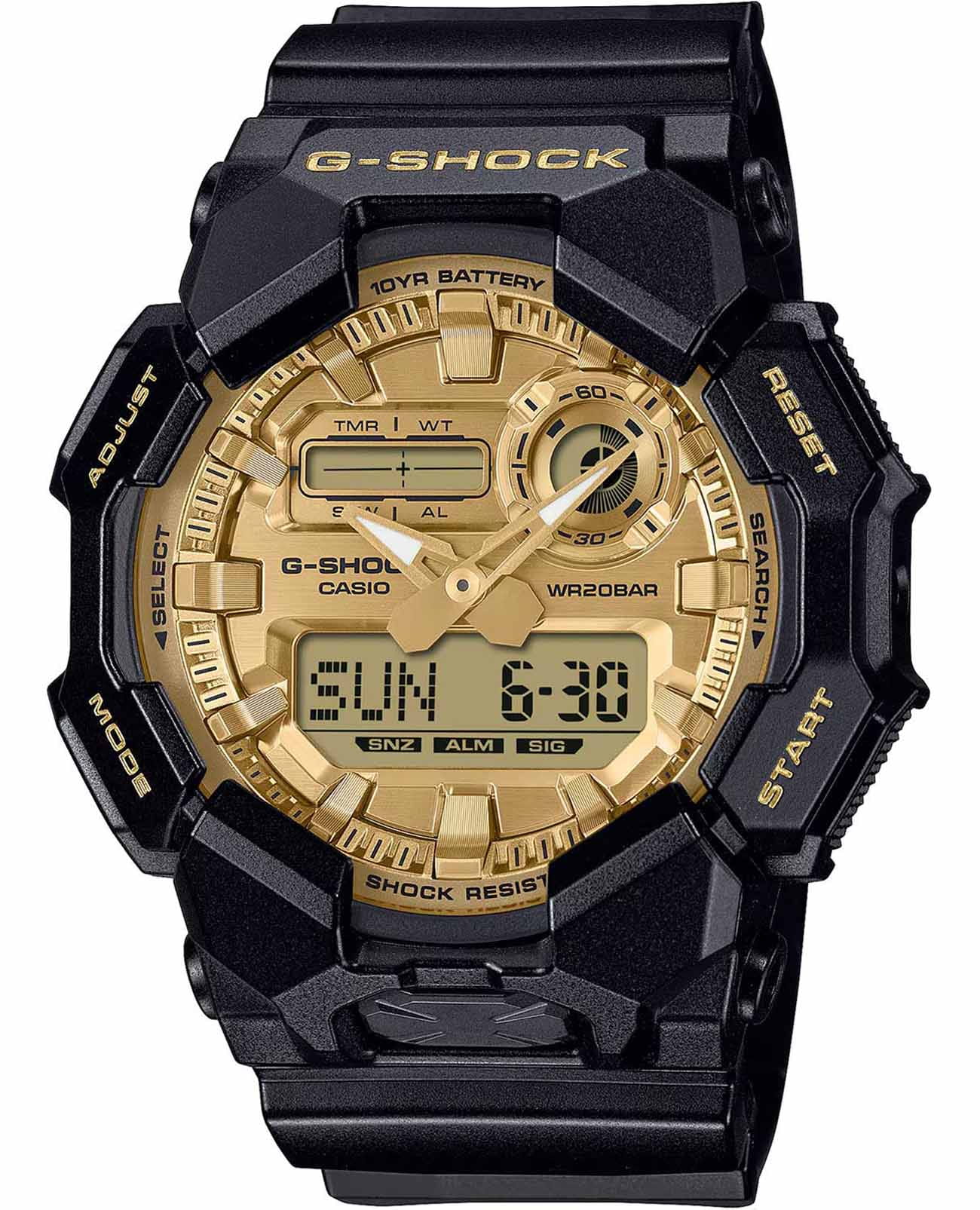 Casio Casio G-SHOCK GA-010GGB-1A9  GA-010GGB-1A9 кварцевые мужские часы золотой циферблат, браслет пластик — вид спереди