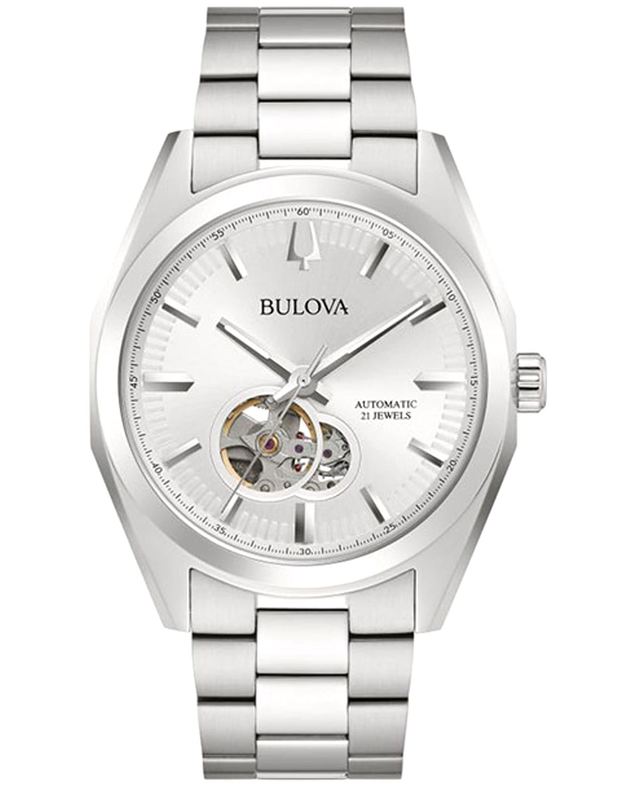 Bulova Bulova Surveyor 96A274  96A274 механические мужские часы серебристый циферблат, браслет нержавеющая сталь — вид спереди