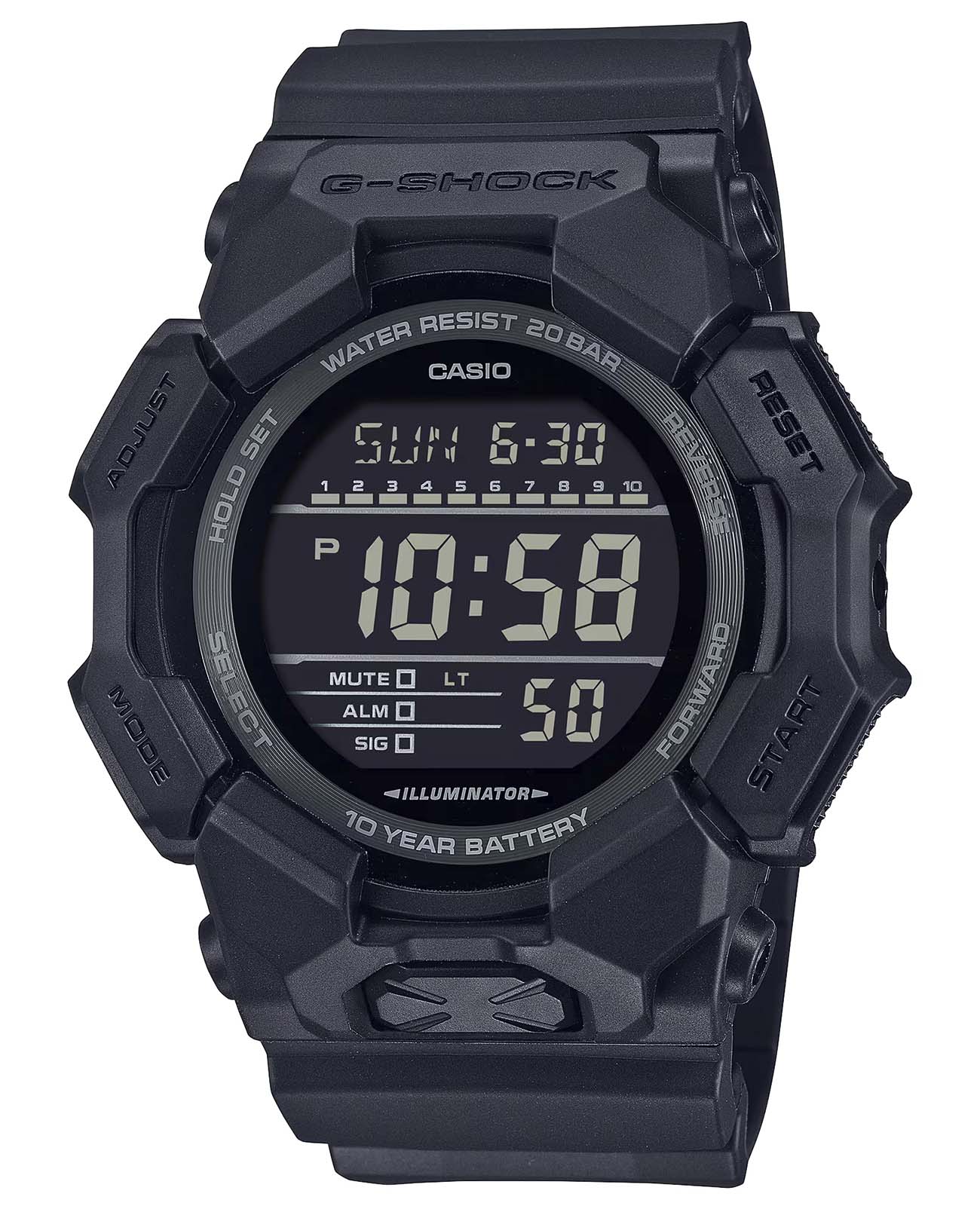Casio Casio G-Shock GD-010-1A1  GD-010-1A1 электронные мужские часы черный циферблат, браслет пластик — вид спереди
