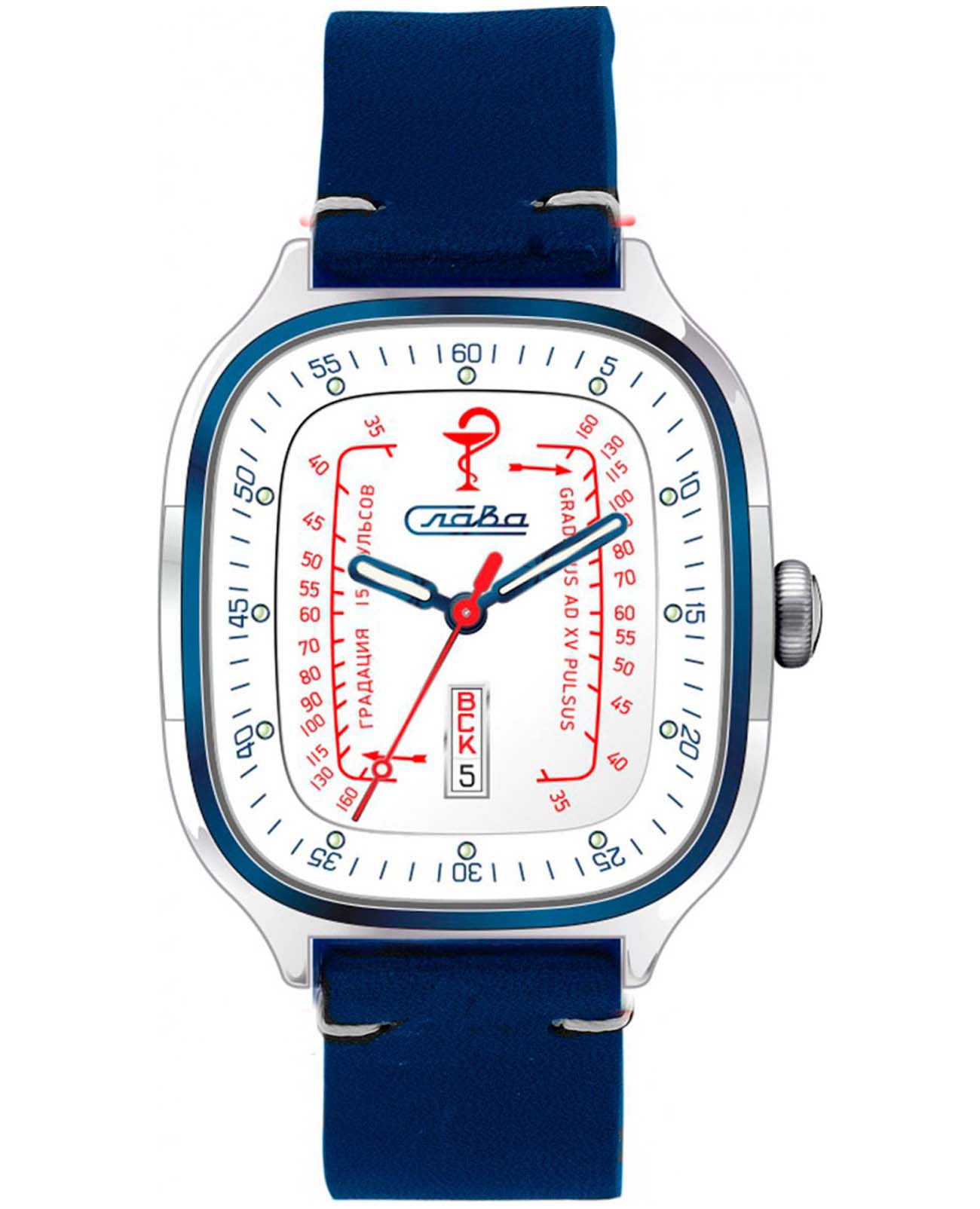 Слава Слава Доктор 3267718/300-8205  3267718/300-8205 механические мужские часы белый циферблат, браслет кожаный — вид спереди