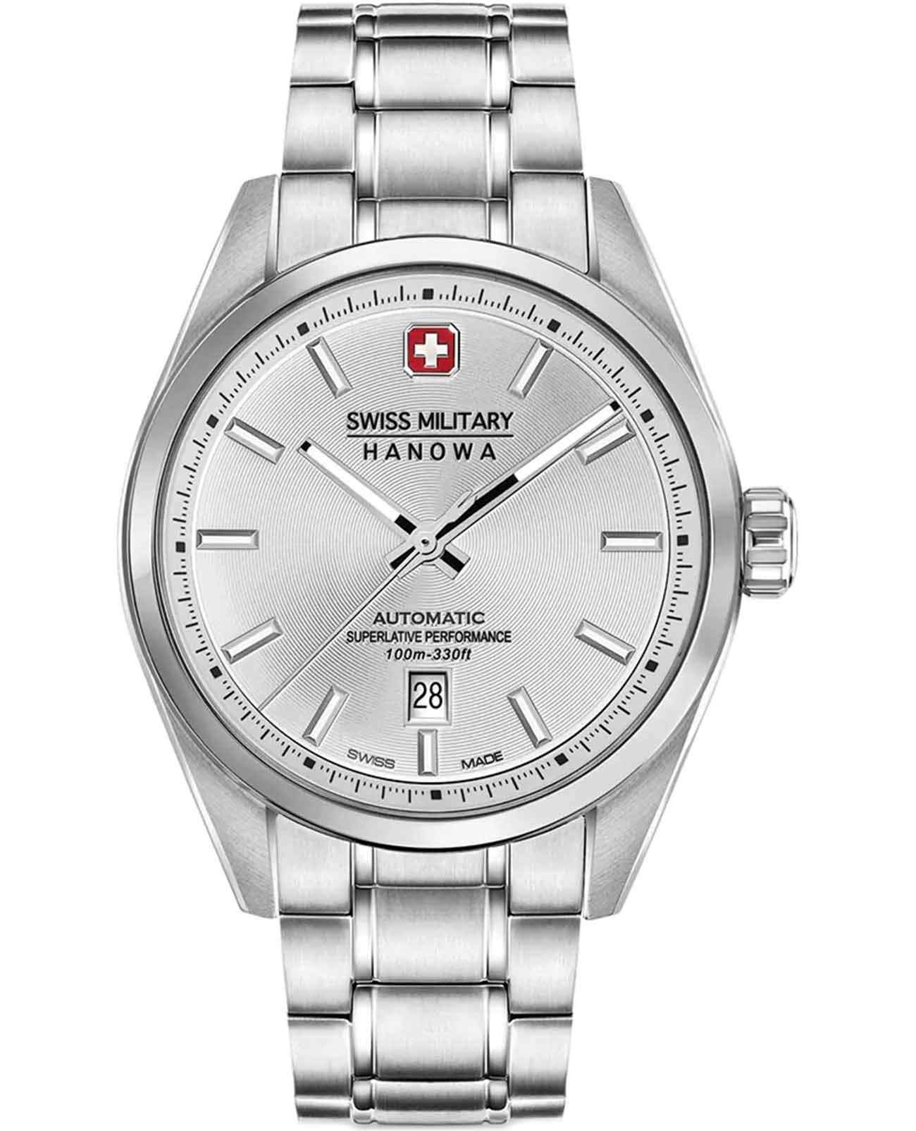 Swiss Military Hanowa Swiss Military Hanowa Majestic Pioneer SMWGL0006203  SMWGL0006203 механические мужские часы серебристый циферблат, браслет нержавеющая сталь 316l — вид спереди
