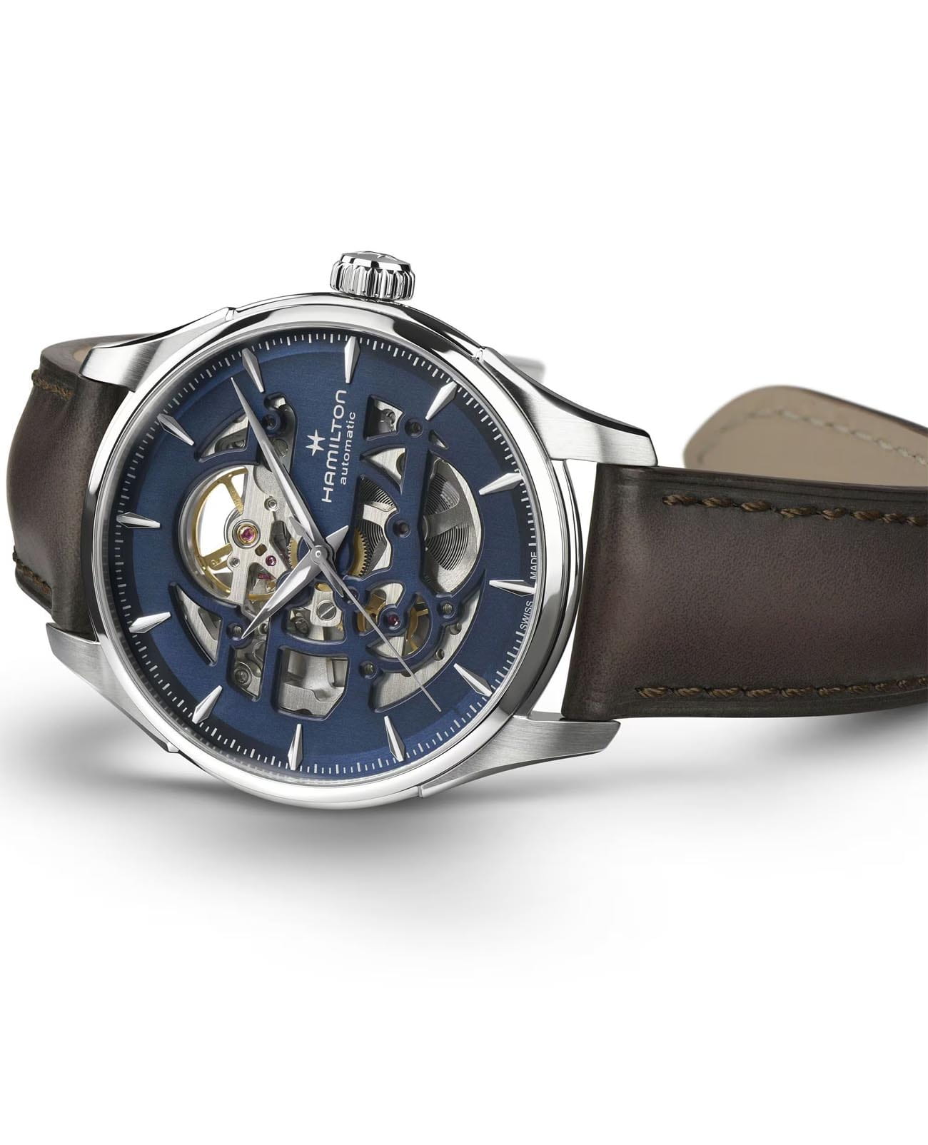 Hamilton Hamilton Jazzmaster Skeleton Auto H42535541, jazzmaster швейцария мужские часы на браслете кожаный боковой вид
