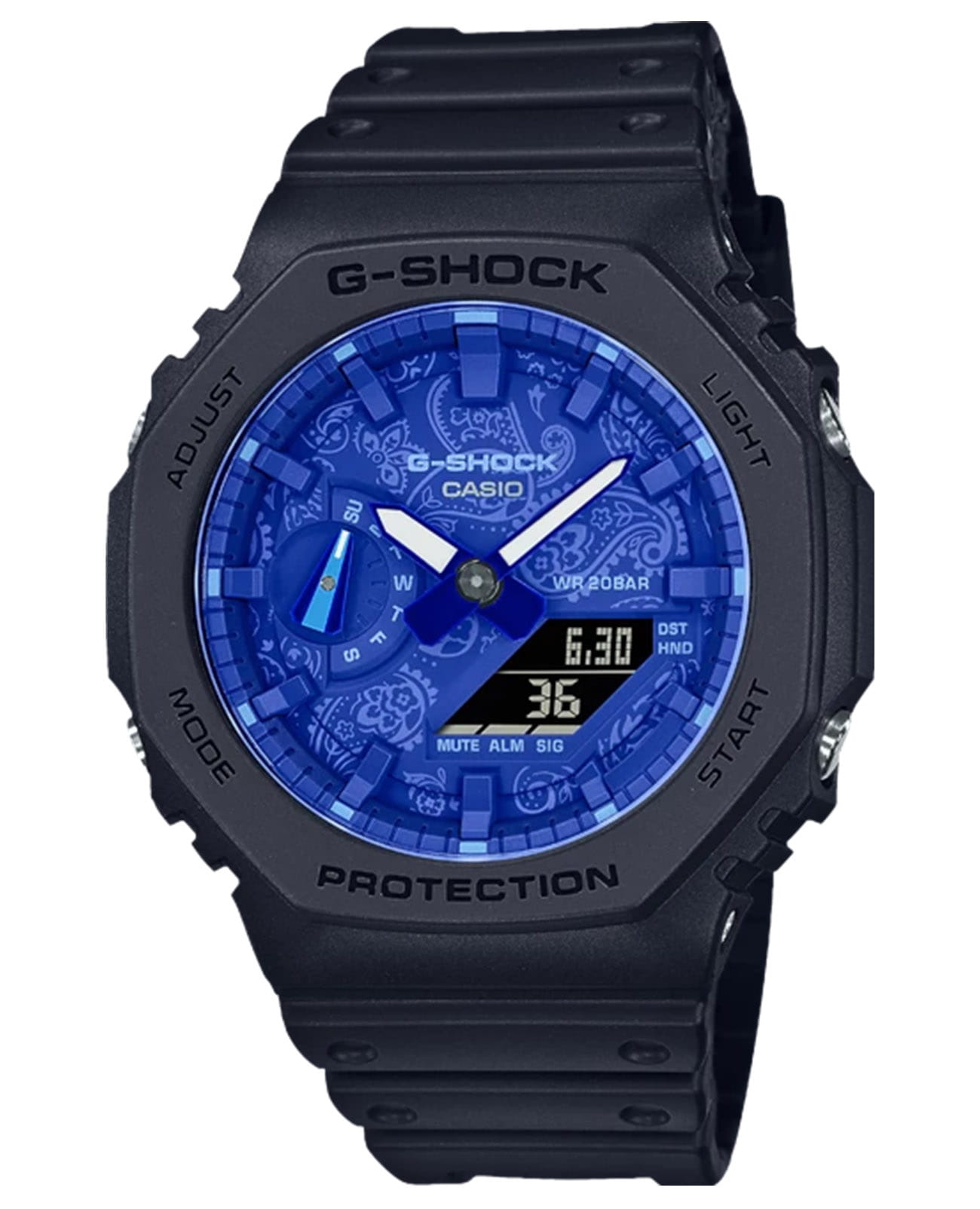 Casio Casio G-Shock GA-2100BP-1A GA-2100 GA-2100BP-1A электронные мужские часы синий циферблат, браслет пластик — вид спереди