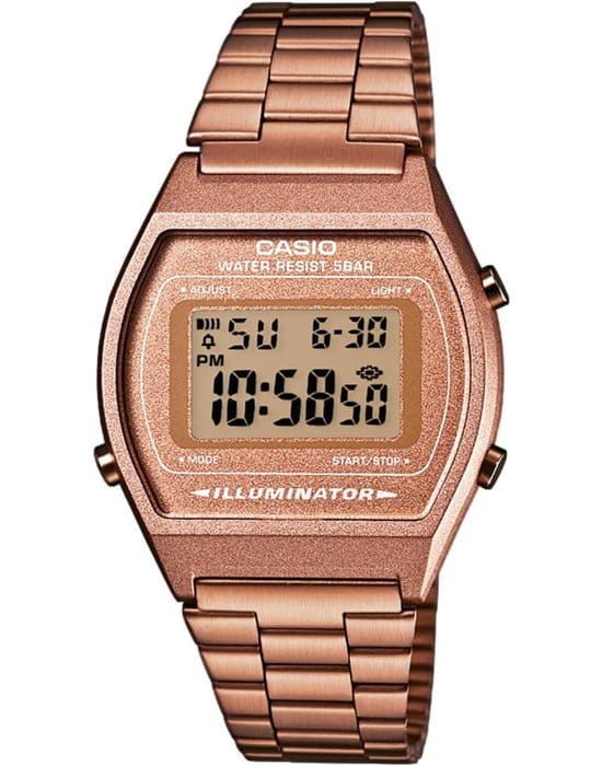 Casio Casio Vintage B640WC-5ADF (B640WC-5A)  B640WC-5A кварцевые мужские часы золотой циферблат, браслет сталь с ip покрытием — вид спереди