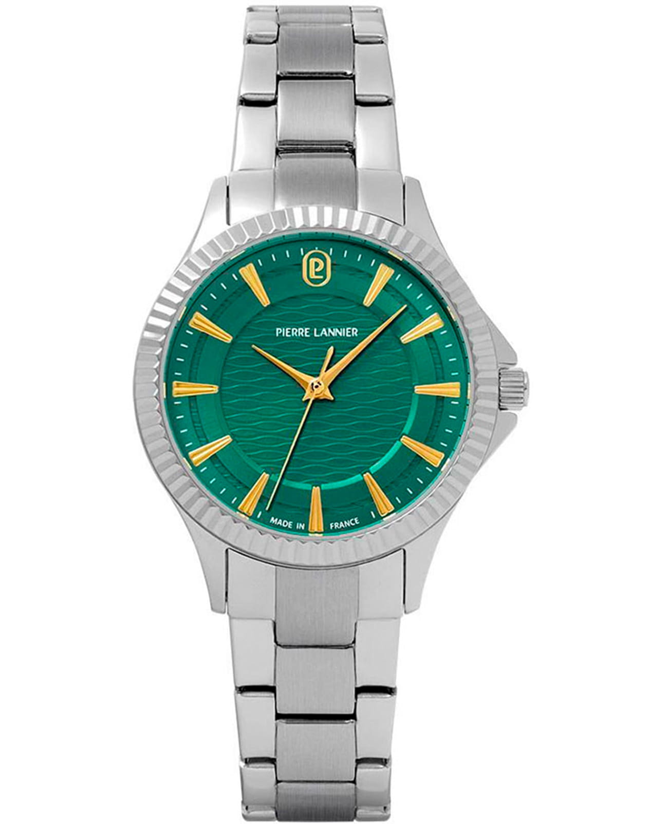 Pierre Lannier Pierre Lannier Metropolitan 017G671  017G671 кварцевые женские часы зеленый циферблат, браслет нержавеющая сталь — вид спереди
