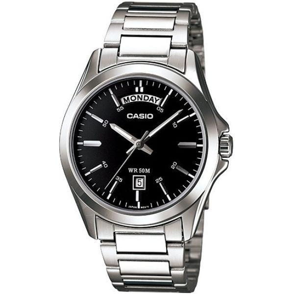 Casio Casio Collection MTP-1370D-1A1VDF (MTP-1370D-1A1)  MTP-1370D-1A1 кварцевые мужские часы черный циферблат, браслет нержавеющая сталь — вид спереди