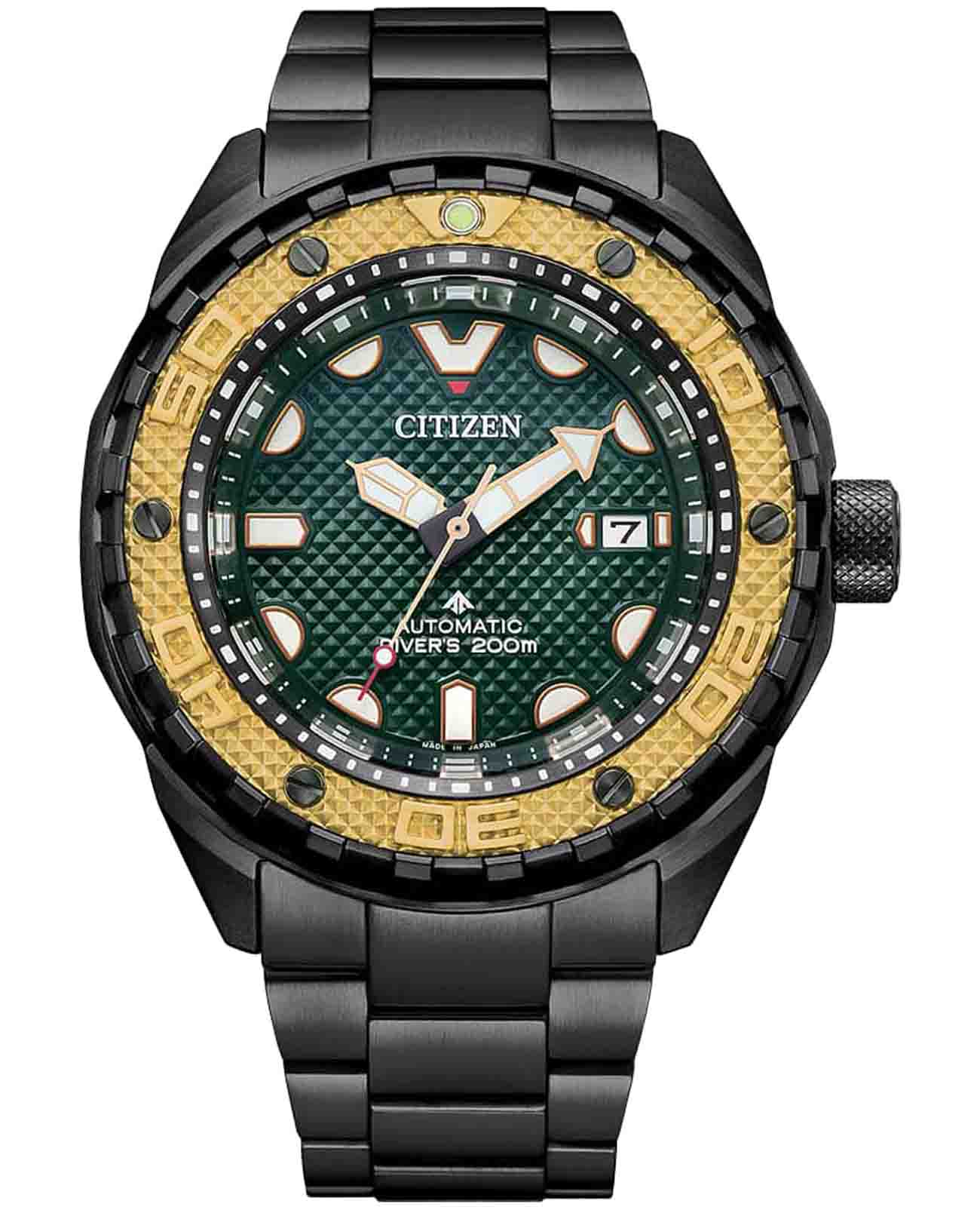 Citizen Citizen Promaster NB6008-82X  NB6008-82X механические мужские часы зеленый циферблат, браслет титановый c dlc покрытием — вид спереди