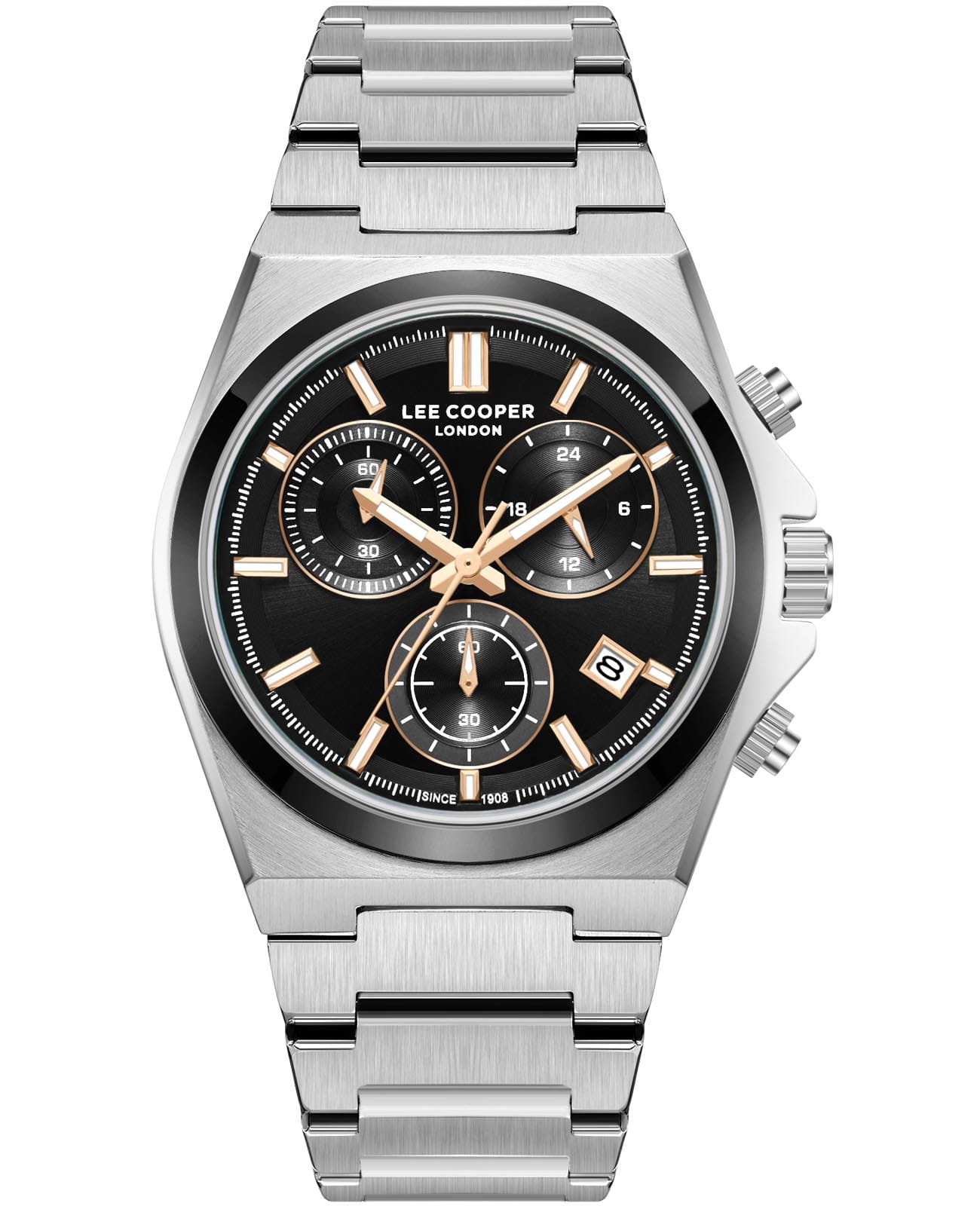 Lee Cooper Lee Cooper LC08188.650  LC08188.650 кварцевые мужские часы черный циферблат, браслет нержавеющая сталь — вид спереди