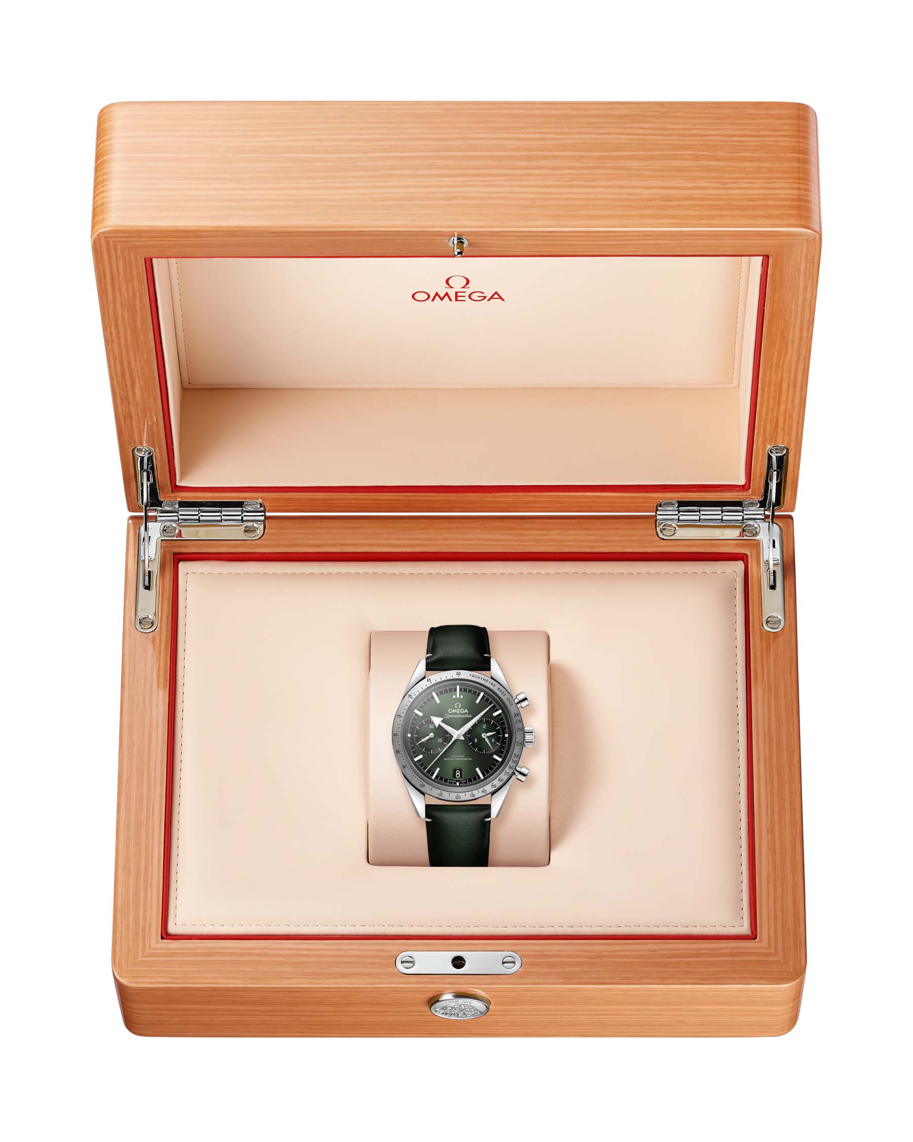 Omega Omega Speedmaster '57 332.12.41.51.10.001  , speedmaster швейцария мужские часы на браслете кожаный боковой вид