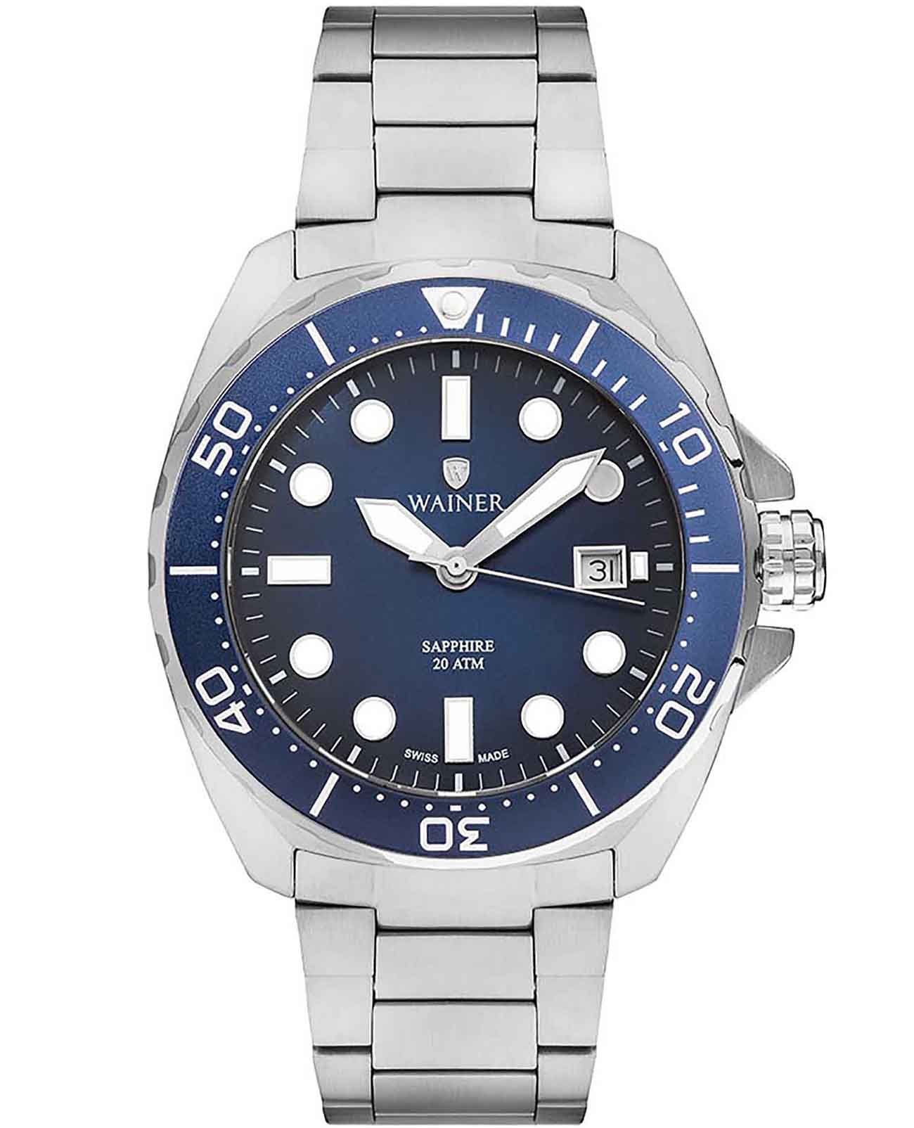 Wainer Wainer Sport WA.10921-B  WA.10921-B кварцевые мужские часы синий циферблат, браслет нержавеющая сталь — вид спереди