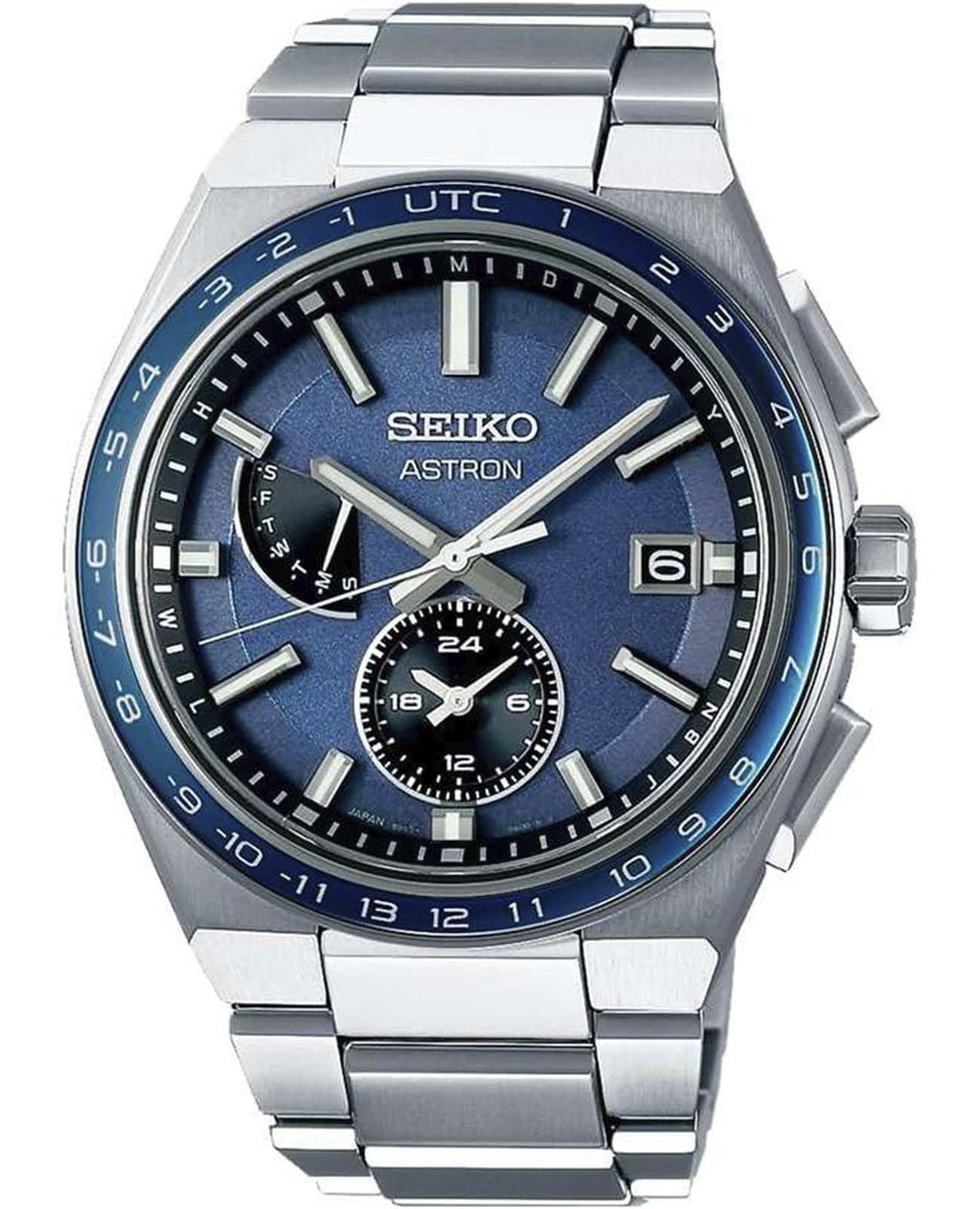 Seiko Seiko Astron Nexter Solar Radio SBXY037  SBXY037 кварцевые мужские часы синий циферблат, браслет титановый — вид спереди