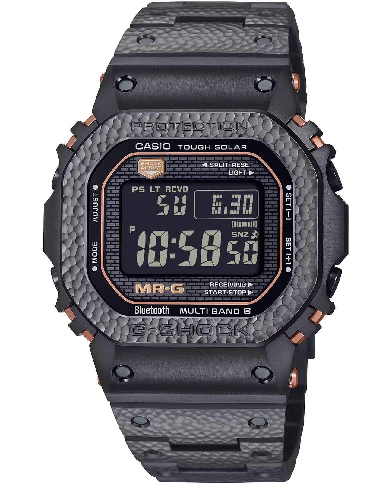 Casio Casio G-Shock MRG-B5000HT-1 GM MRG-B5000HT-1 кварцевые мужские часы черный циферблат, браслет титановый c dlc покрытием — вид спереди
